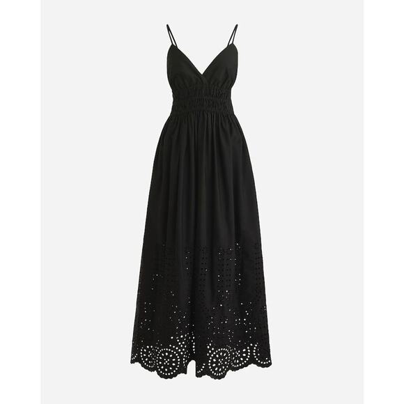 NWT J.Crew Womens Black V-Neck Sleeveless Smocked Waist Dress Size 6 - Picture 1 of 6